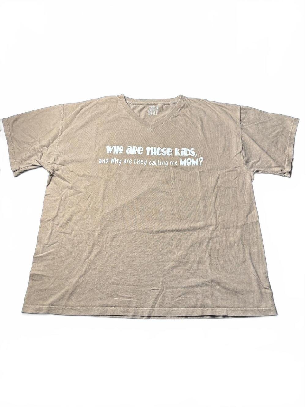 Fruit of the Loom Men's Brown V-Neck T-Shirt with 'Who Are T